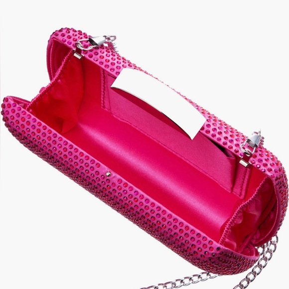CRYSTAL EMBELLISHED EVENING BAG NWT HOT PINK - Picture 5 of 11